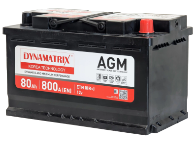 Аккумулятор DYNAMATRIX AGM 80 Ач, 800 А, 12 v, Обратная R+ (0), DIN L4, B13