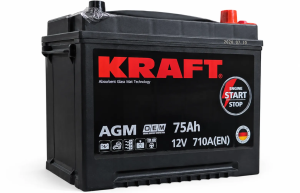 Аккумулятор KRAFT AGM Asia 75 Ач, 710 А, 12 v, Обратная (R+), JIS D26