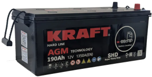 Аккумулятор KRAFT AGM 190 Ач, 1350 А, 12 v, Обратная L+ (3) euro, D5 (B), B00