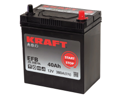 Аккумулятор KRAFT EFB 40 Ач, 380 А, 12 v, Обратная R+ (0), JIS B19, B00