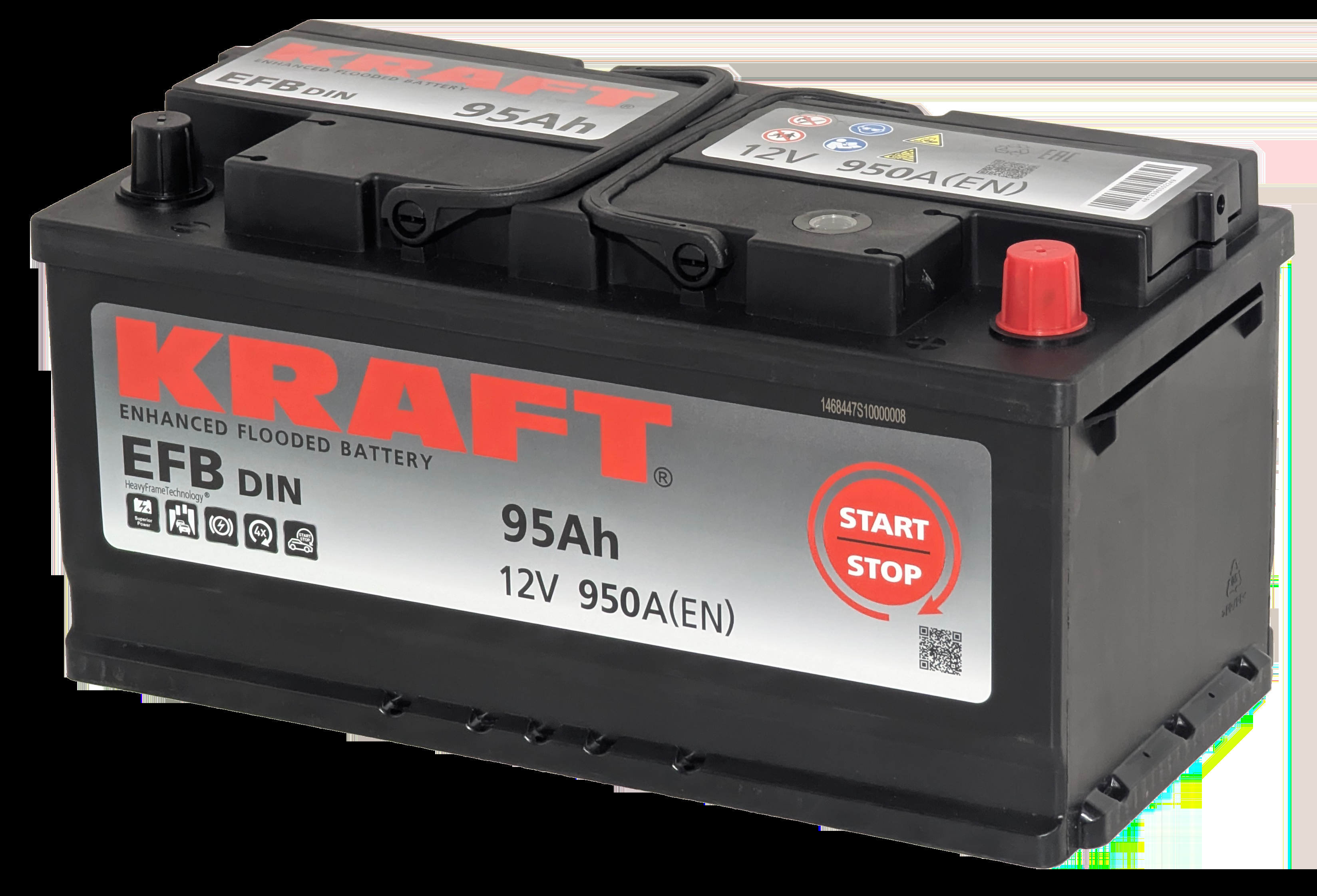 Аккумулятор KRAFT EFB 95 Ач, 9500 А, 12 v, Обратная R+ (0), DIN LB5
