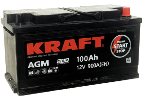 Аккумулятор KRAFT AGM 100 Ач, 900 А, 12 v, Обратная R+ (0), DIN L5, B13
