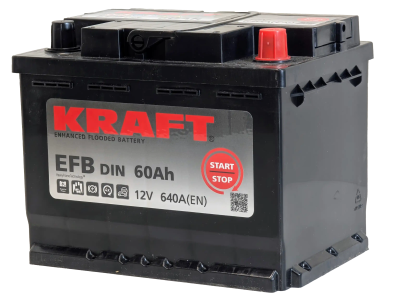 Аккумулятор KRAFT EFB 60 Ач, 640 А, 12 v, Обратная R+ (0), DIN L2, B13