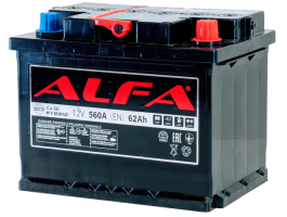 Аккумулятор ALFA Hybrid 62 Ач, 560 А, 12 v, Обратная R+ (0), DIN L2, B13