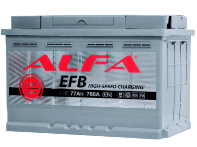 Аккумулятор ALFA EFB 77 Ач, 780 А, 12 v, Обратная R+ (0), DIN L3, B13