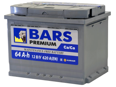 Аккумулятор BARS Premium 64 Ач, 620 А, 12 v, Обратная R+ (0), DIN L2, B13