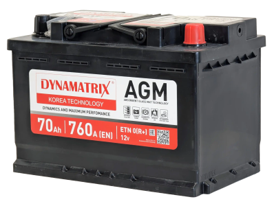 Аккумулятор DYNAMATRIX AGM 70 Ач, 760 А, 12 v, Обратная R+ (0), DIN L3, B13