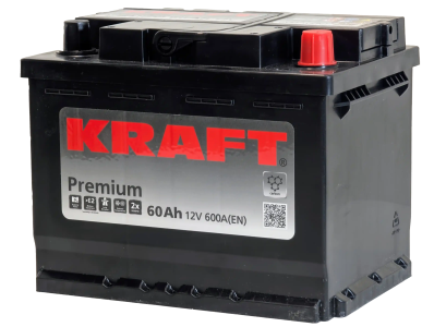 Аккумулятор KRAFT Premium 60 Ач, 600 А, 12 v, Обратная R+ (0), DIN L2, B13