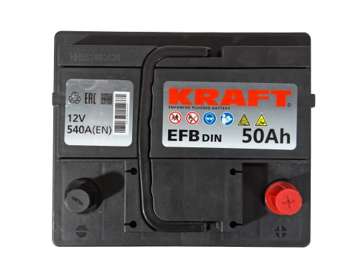 Фото Аккумулятор KRAFT EFB 50 Ач, 540 А, 12 v, Обратная R+ (0), DIN L1