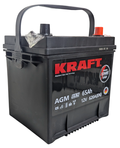 Фото Аккумулятор KRAFT AGM Asia 65 Ач, 620 А, 12 v, Обратная (R+), JIS D23