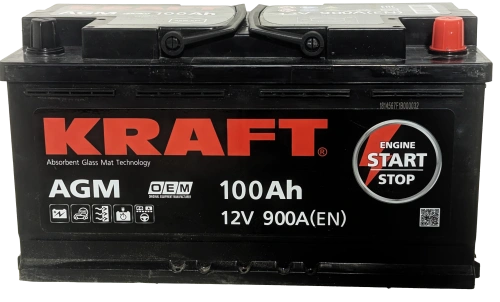 Фото Аккумулятор KRAFT AGM 100 Ач, 900 А, 12 v, Обратная R+ (0), DIN L5, B13
