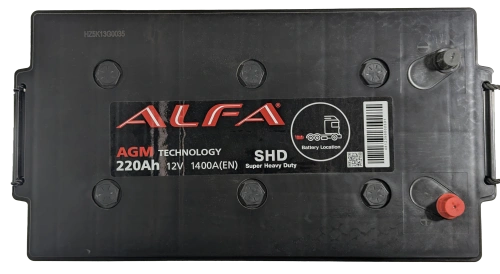 Аккумулятор ALFA AGM 220 Ач, 1400 А, 12 v, Обратная L+ (3) euro, D6 (C), B00 фото