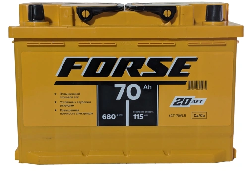 Фото Аккумулятор FORSE 70 Ач, 680 А, 12 v, Обратная R+ (0), DIN L3, B13