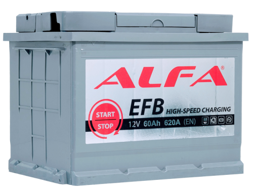 Аккумулятор ALFA EFB 60 Ач, 620 А, 12 v, Обратная R+ (0), DIN L2, B13