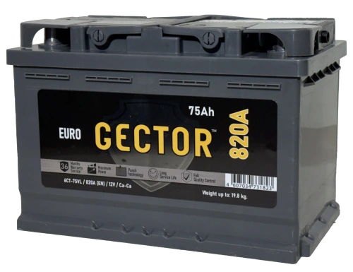 Фото Аккумулятор GECTOR (АЗ им. Н.М. Игнатьева - АКОМ) 75 Ач, 820 А, 12 v, Обратная R+, DIN L3