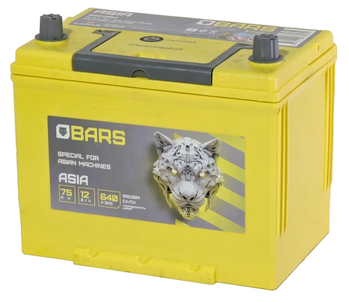 Фото Аккумулятор BARS Asia 75 Ач, 640 А, 12 v, Обратная R+ (0), JIS D26, B13