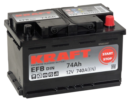 Фото Аккумулятор KRAFT EFB 74 Ач, 770 А, 12 v, Обратная R+ (0), DIN LB3