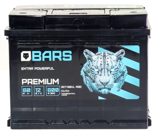 Фото Аккумулятор BARS Premium 60 Ач, 600 А, 12 v, Обратная R+ (0), DIN L2, B13