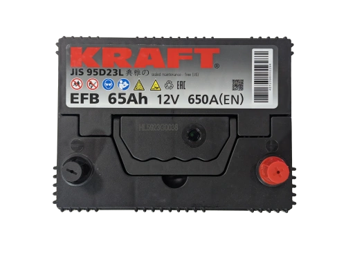Фото Аккумулятор KRAFT EFB Asia 65 Ач, 650 А, 12 v, Обратная R+ (0), JIS D23, B00