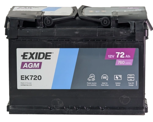 Фото Аккумулятор EXIDE AGM 72 Ач, 760 А, 12 v, Обратная R+ (0), DIN L3, B13