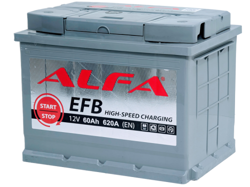 Аккумулятор ALFA EFB 60 Ач, 620 А, 12 v, Обратная R+ (0), DIN L2, B13