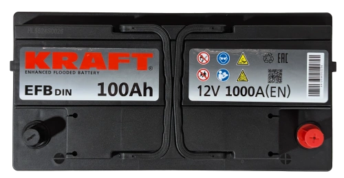 Фото Аккумулятор KRAFT EFB 100 Ач, 1000 А, 12 v, Обратная R+ (0), DIN L5