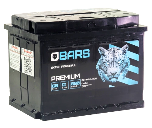 Фото Аккумулятор BARS Premium 60 Ач, 600 А, 12 v, Обратная R+ (0), DIN L2, B13
