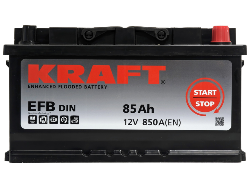 Фото Аккумулятор KRAFT EFB 85 Ач, 850 А, 12 v, Обратная R+ (0), DIN LB4, B13