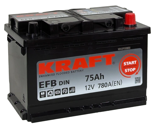 Фото Аккумулятор KRAFT EFB 75 Ач, 780 А, 12 v, Обратная R+ (0), DIN L3