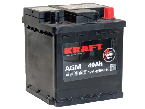 Фото Аккумулятор KRAFT AGM 40 Ач, 420 А, 12 v, Обратная R+ (0), DIN L0, B13