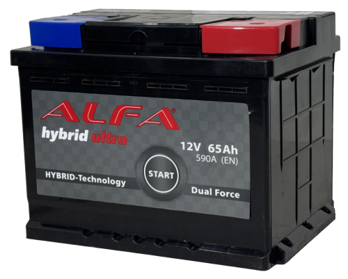 Фото Аккумулятор ALFA Hybrid 65 Ач, 590 А, 12 v, Обратная R+ (0), DIN L2, B13
