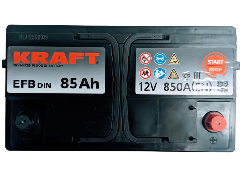Фото Аккумулятор KRAFT EFB 85 Ач, 850 А, 12 v, Обратная R+ (0), DIN LB4, B13