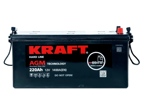 Аккумулятор KRAFT AGM 220 Ач, 1400 А, 12 v, Обратная L+ (3) euro, D6 (C), B00 фото