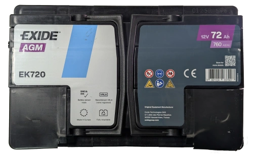 Фото Аккумулятор EXIDE AGM 72 Ач, 760 А, 12 v, Обратная R+ (0), DIN L3, B13