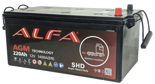 Аккумулятор ALFA AGM 220 Ач, 1400 А, 12 v, Обратная L+ (3) euro, D6 (C), B00 фото
