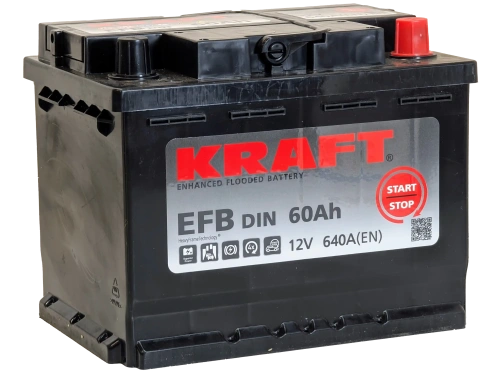 Фото Аккумулятор KRAFT EFB 60 Ач, 640 А, 12 v, Обратная R+ (0), DIN L2, B13