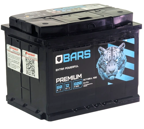 Фото Аккумулятор BARS Premium 60 Ач, 600 А, 12 v, Обратная R+ (0), DIN L2, B13