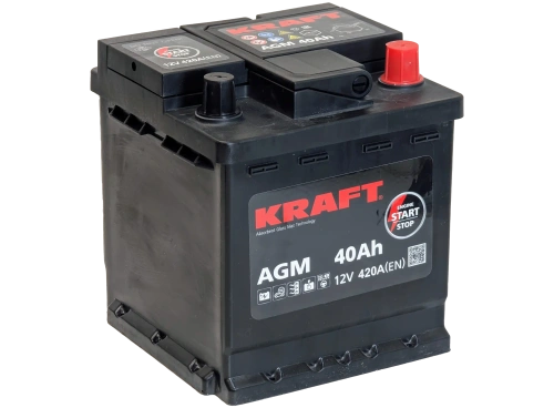 Фото Аккумулятор KRAFT AGM 40 Ач, 420 А, 12 v, Обратная R+ (0), DIN L0, B13