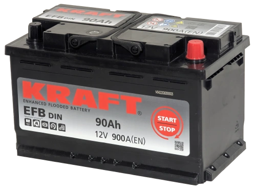 Фото Аккумулятор KRAFT EFB 90 Ач, 900 А, 12 v, Обратная R+ (0), DIN L4, B13