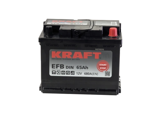 Фото Аккумулятор KRAFT EFB 65 Ач, 680 А, 12 v, Обратная R+ (0), DIN L2, B13