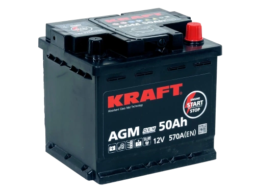 Фото Аккумулятор KRAFT AGM 50 Ач, 570 А, 12 v, Обратная R+ (0), DIN L1, B13