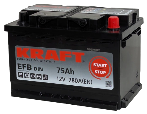 Фото Аккумулятор KRAFT EFB 75 Ач, 780 А, 12 v, Обратная R+ (0), DIN L3