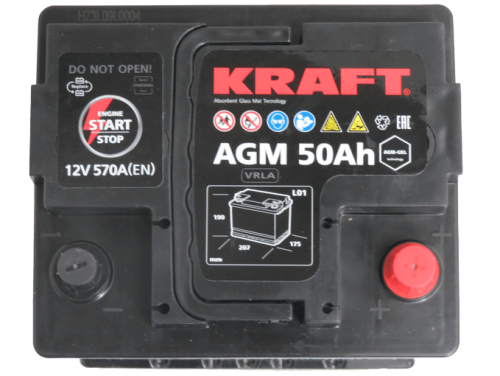 Аккумулятор KRAFT AGM 50 R+