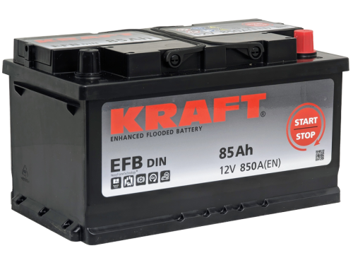 Фото Аккумулятор KRAFT EFB 85 Ач, 850 А, 12 v, Обратная R+ (0), DIN LB4, B13