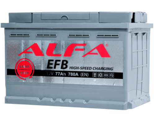 Аккумулятор ALFA EFB 77 Ач, 780 А, 12 v, Обратная R+ (0), DIN L3, B13