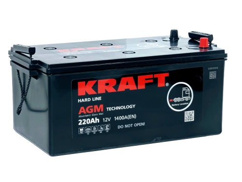 Аккумулятор KRAFT AGM 220 Ач, 1400 А, 12 v, Обратная L+ (3) euro, D6 (C), B00 фото