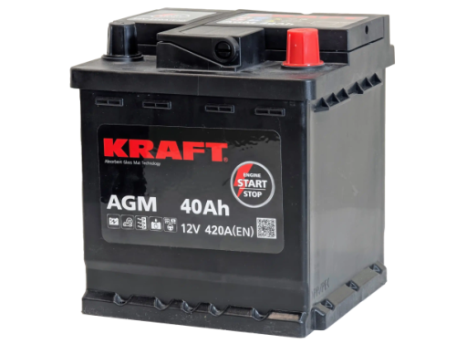 Фото Аккумулятор KRAFT AGM 40 Ач, 420 А, 12 v, Обратная R+ (0), DIN L0, B13