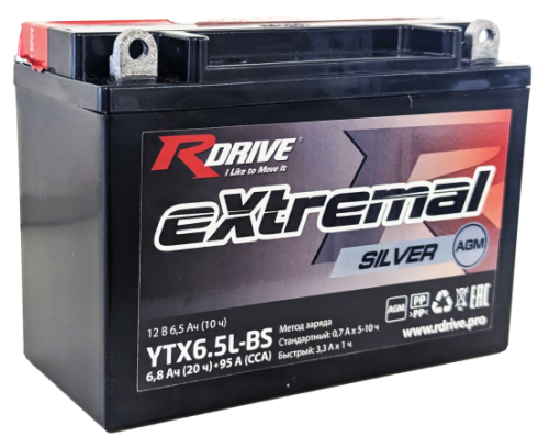 RDrive eXtremal Silver YTX6.5L-BS 6,5Ah (95А 140*66*100) фото