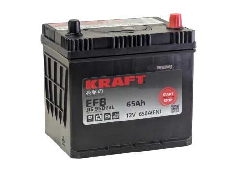 Фото Аккумулятор KRAFT EFB Asia 65 Ач, 650 А, 12 v, Обратная R+ (0), JIS D23, B00