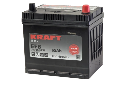 Фото Аккумулятор KRAFT EFB Asia 65 Ач, 650 А, 12 v, Обратная R+ (0), JIS D23, B00